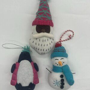 3 WONDERSHOP Target Pink & Teal Felt plush Ornaments Black Santa Penguin Snowman